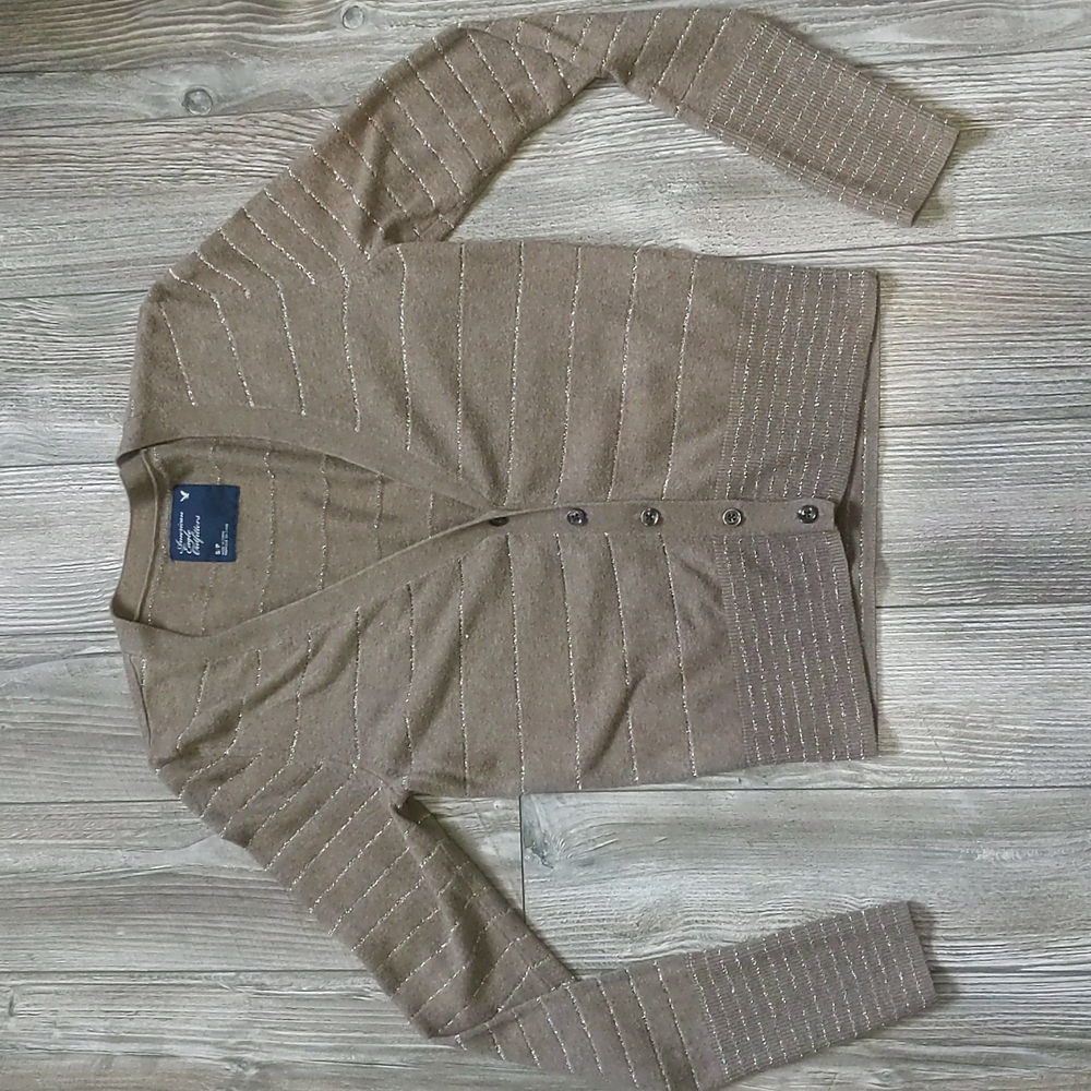 5/$25 American Eagle Striped Taupe Cardigan S
